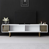 TV Furniture - TV Furniture White Gold Line 180x48x30 - Golden Frame - Dimehouse