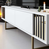 TV Furniture - TV Furniture White Gold Line 180x48x30 - Golden Frame - Dimehouse