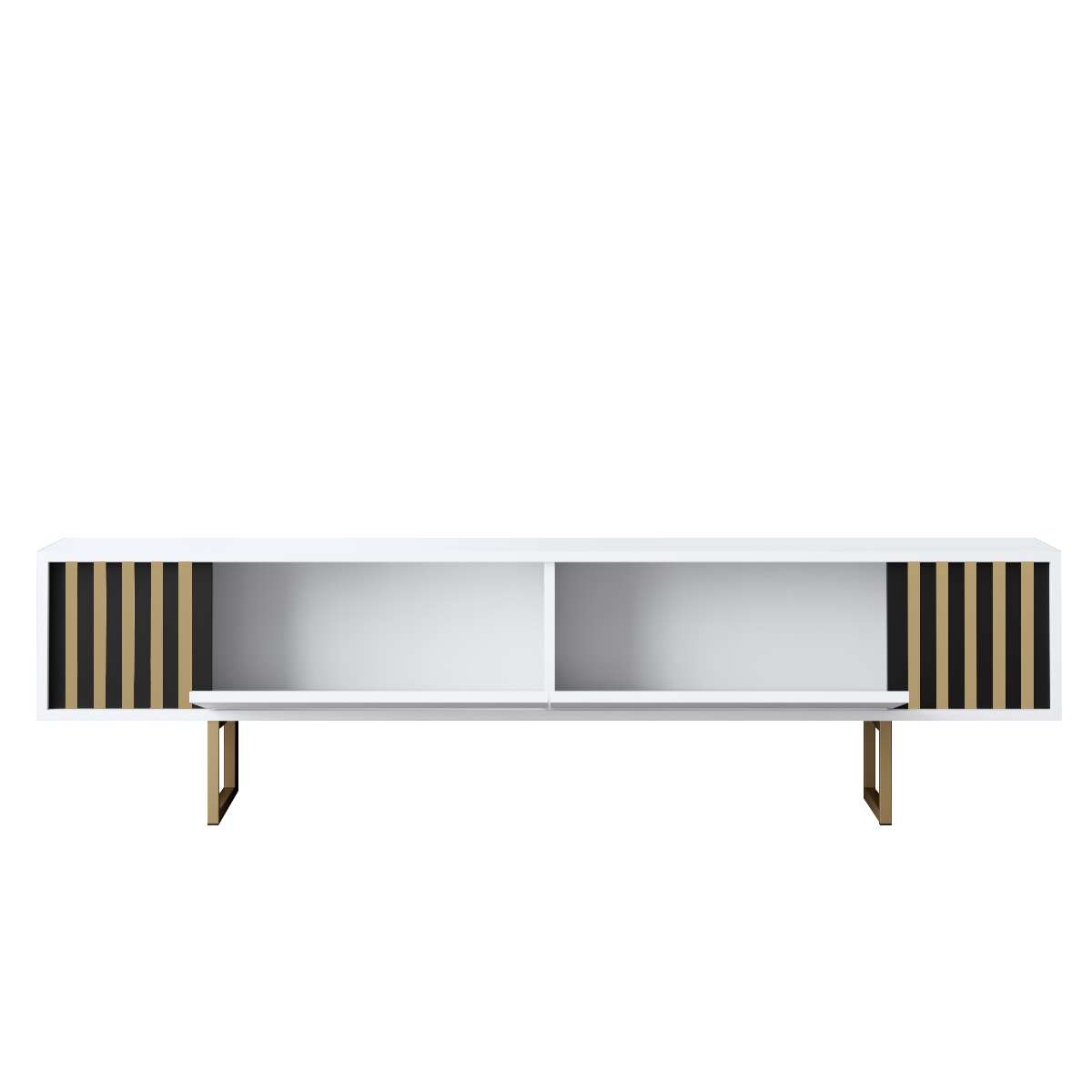 TV Furniture - TV Furniture White Gold Line 180x48x30 - Golden Frame - Dimehouse