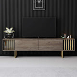 TV Furniture - TV Furniture Walnut Gold Line 180x48x30 - Golden Frame - Dimehouse
