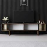 TV Furniture - TV Furniture Walnut Gold Line 180x48x30 - Golden Frame - Dimehouse