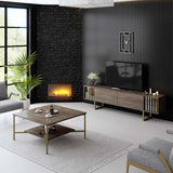 TV Furniture - TV Furniture Walnut Gold Line 180x48x30 - Golden Frame - Dimehouse