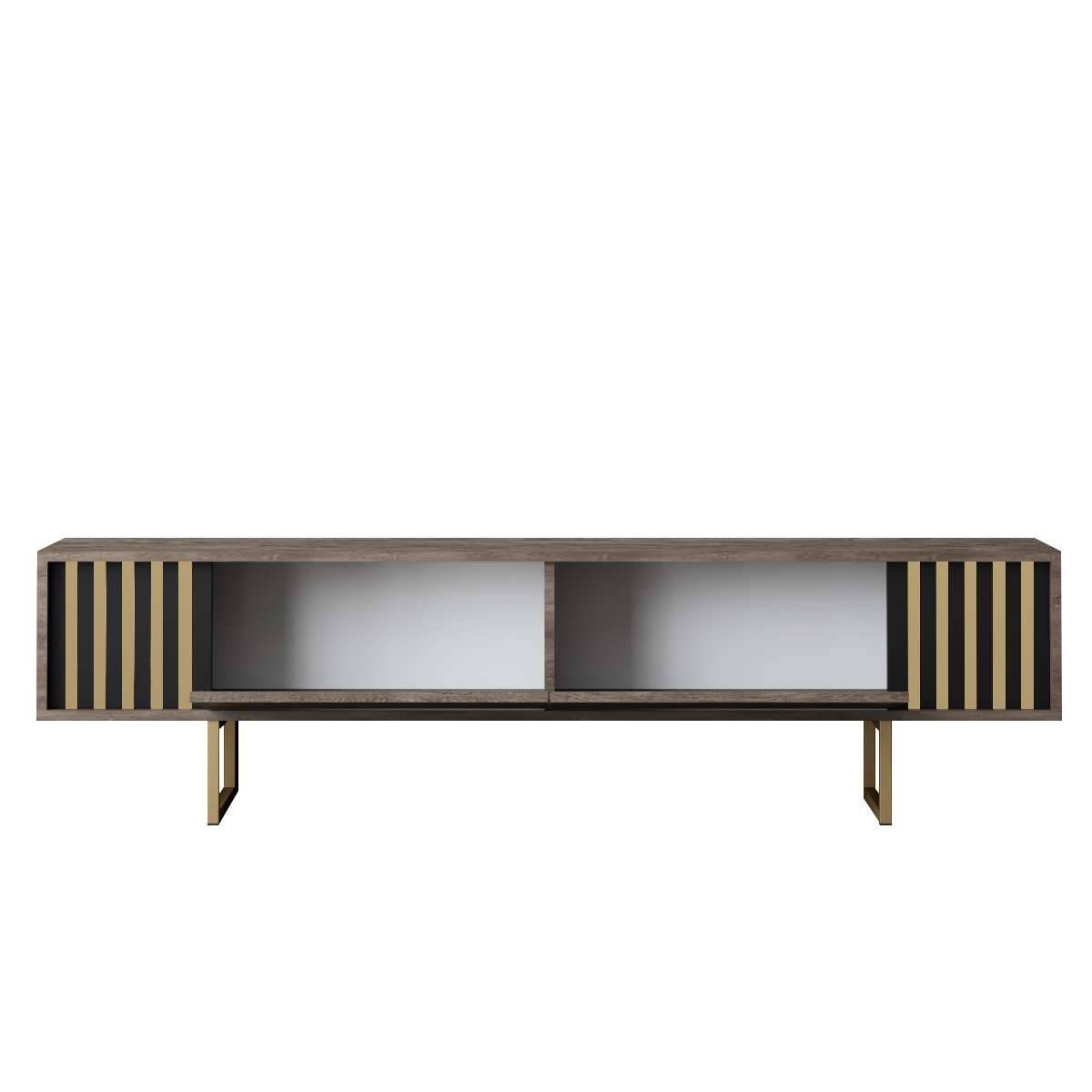TV Furniture - TV Furniture Walnut Gold Line 180x48x30 - Golden Frame - Dimehouse