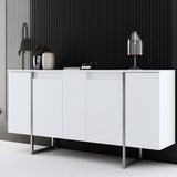 Sideboards - Modern Sideboard White Luxury 160x80x35 - Silver Frame - Dimehouse