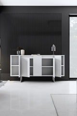 Sideboards - Modern Sideboard White Luxury 160x80x35 - Silver Frame - Dimehouse