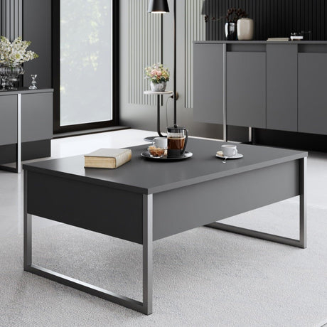 Coffee Tables - Rectangular Coffee Table Anthracite Luxury 90x60 - Silver Frame - Dimehouse