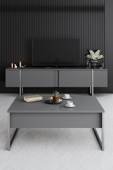 Coffee Tables - Rectangular Coffee Table Anthracite Luxury 90x60 - Silver Frame - Dimehouse