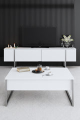 Coffee Tables - Rectangular Coffee Table White Luxury 90x60 - Silver Frame - Dimehouse