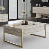 Coffee tables - Rectangular Coffee Table Travertine Luxury 90x60 - Golden Frame - Dimehouse