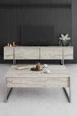 Coffee tables - Rectangular Coffee Table Travertine Luxury 90x60 - Silver Frame - Dimehouse
