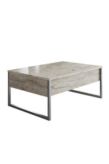 Coffee tables - Rectangular Coffee Table Travertine Luxury 90x60 - Silver Frame - Dimehouse