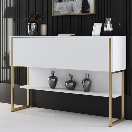 Sideboards - Modern Sideboard White Luxury 120x80x30 - Golden Frame - One Compartment - Dimehouse