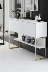 Sideboards - Modern Sideboard White Luxury 120x80x30 - Golden Frame - One Compartment - Dimehouse