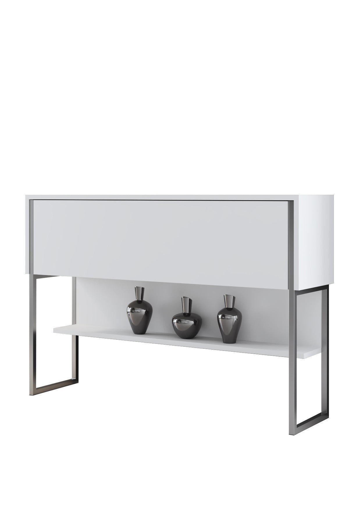 Sideboards - Modern Sideboard White Luxury 120x80x30 - Silver Frame - One Compartment - Dimehouse