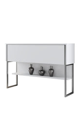 Sideboards - Modern Sideboard White Luxury 120x80x30 - Silver Frame - One Compartment - Dimehouse