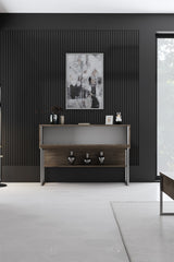 Sideboards - Modern Sideboard Walnut Luxury 120x80x30 - Silver Frame - One Compartment - Dimehouse