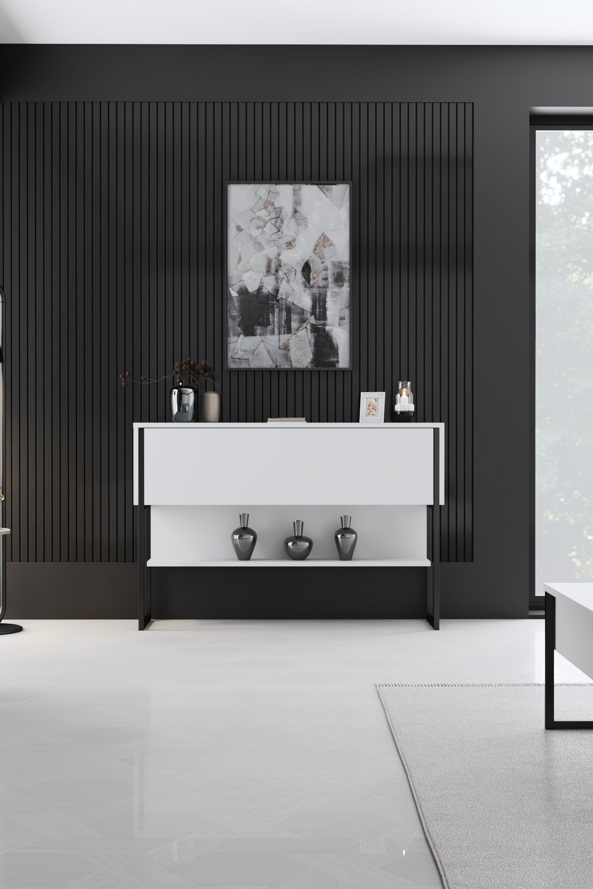 Sideboards - Modern Sideboard White Luxury 120x80x30 - Black Frame - One Compartment - Dimehouse