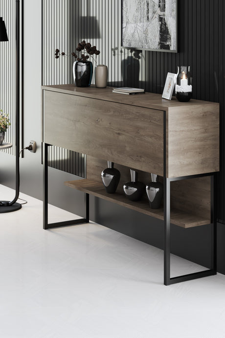 Sideboards - Modern Sideboard Walnut Luxury 120x80x30 - Black Frame - One Compartment - Dimehouse
