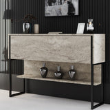 Sideboards - Modern Sideboard Travertine Luxury 120x80x35 - Black Frame - One Compartment - Dimehouse