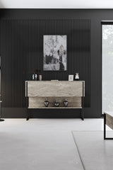Sideboards - Modern Sideboard Travertine Luxury 120x80x35 - Black Frame - One Compartment - Dimehouse