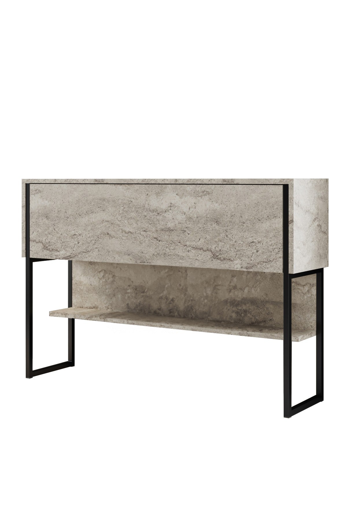 Sideboards - Modern Sideboard Travertine Luxury 120x80x35 - Black Frame - One Compartment - Dimehouse