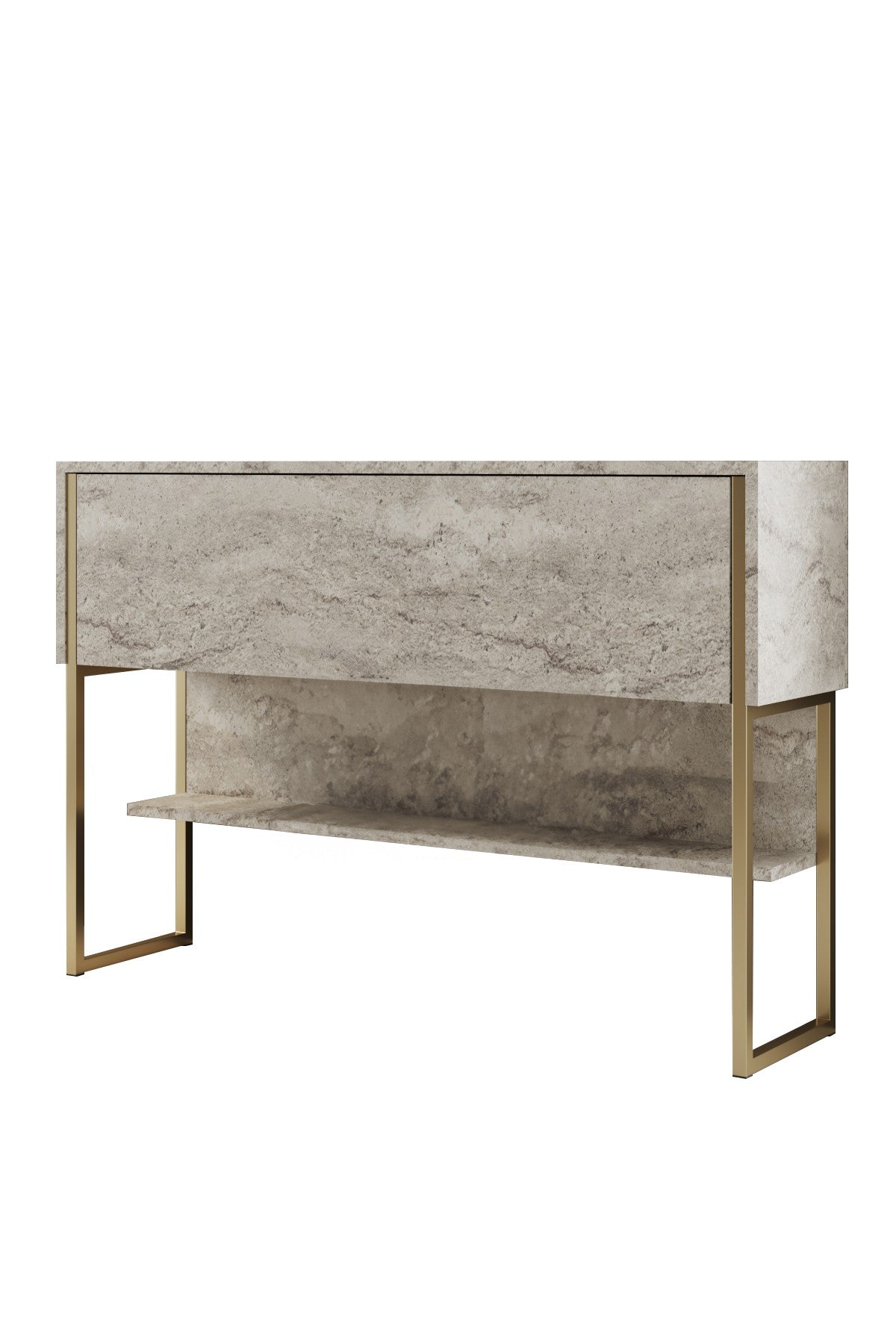 Sideboards - Modern Sideboard Travertine Luxury 120x80x30 - Gold Frame - One Compartment - Dimehouse
