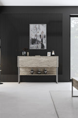 Sideboards - Modern Sideboard Travertine Luxury 120x80x30 - Silver Frame - One Compartment - Dimehouse