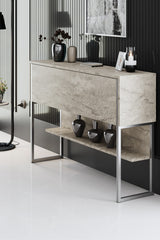 Sideboards - Modern Sideboard Travertine Luxury 120x80x30 - Silver Frame - One Compartment - Dimehouse