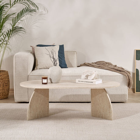 Melina coffee table travertine oval 120 cm Melamine-coated wood composite