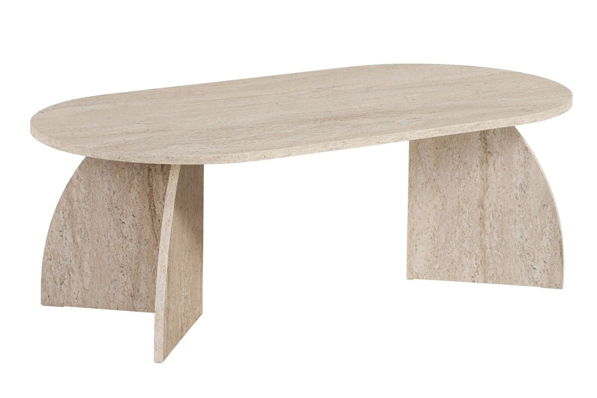 Melina coffee table travertine oval 120 cm Melamine-coated wood composite