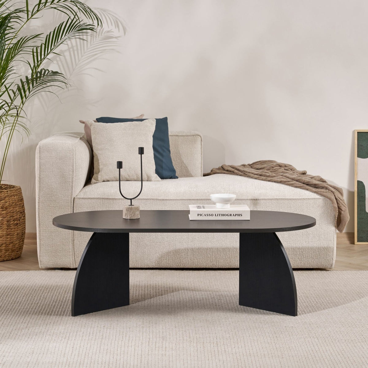 Melina coffee table oval in wood black 120 cm Melamine coated wood composite
