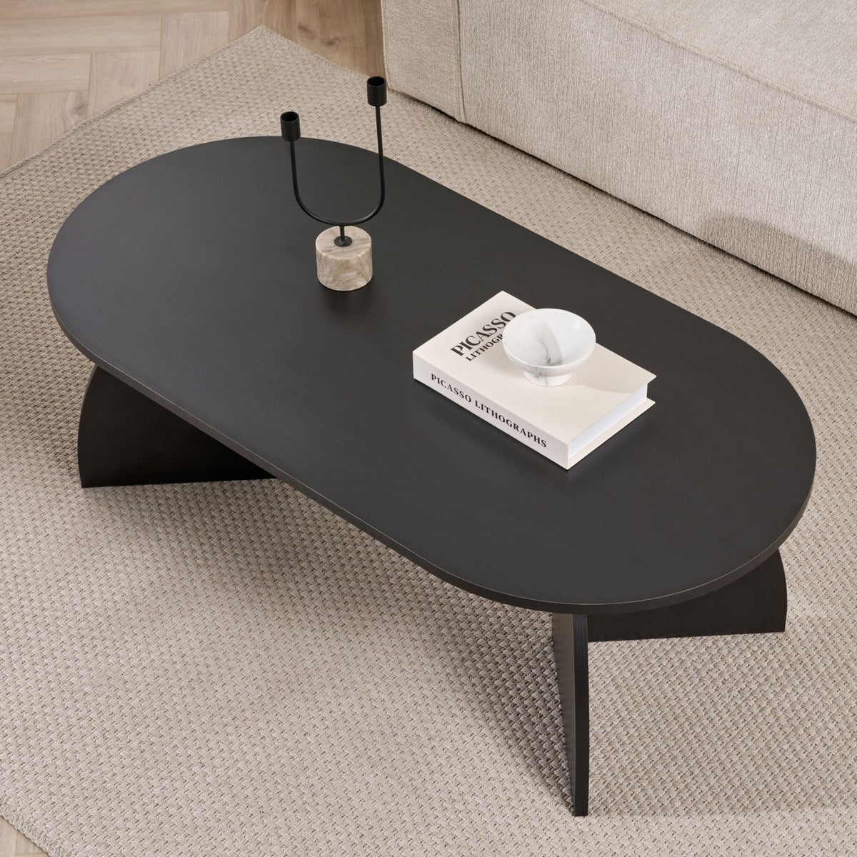 Melina coffee table oval in wood black 120 cm Melamine coated wood composite