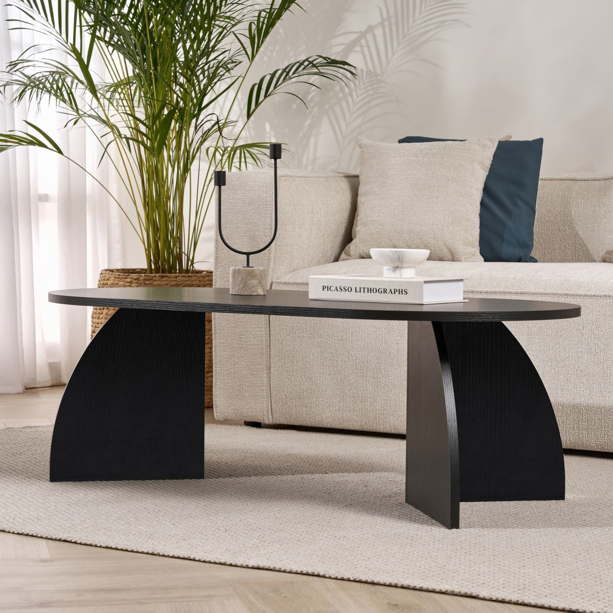 Melina coffee table oval in wood black 120 cm Melamine coated wood composite
