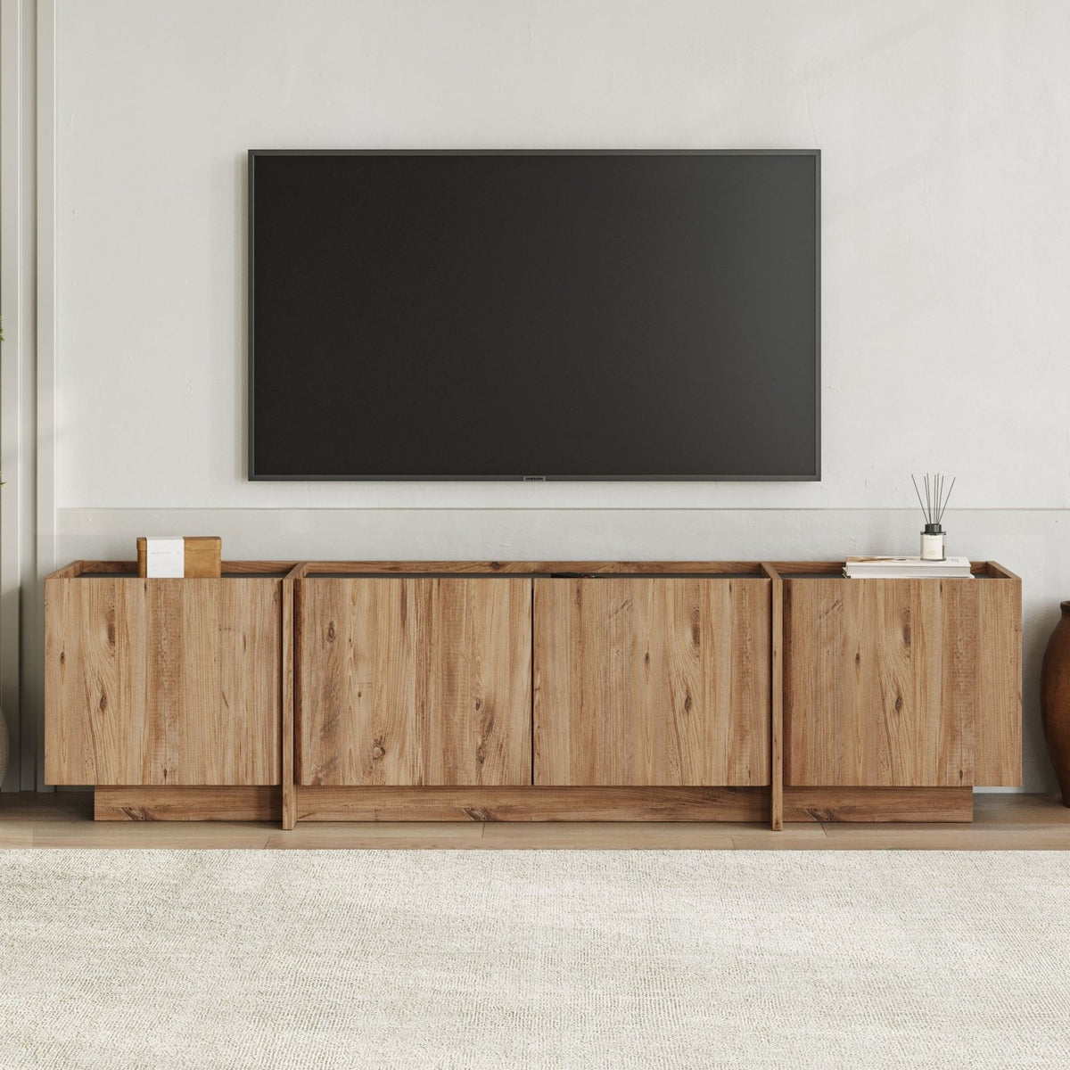 Lowen TV cabinet in oak look 180 cm Atlantic Pine and anthracite melamine wood