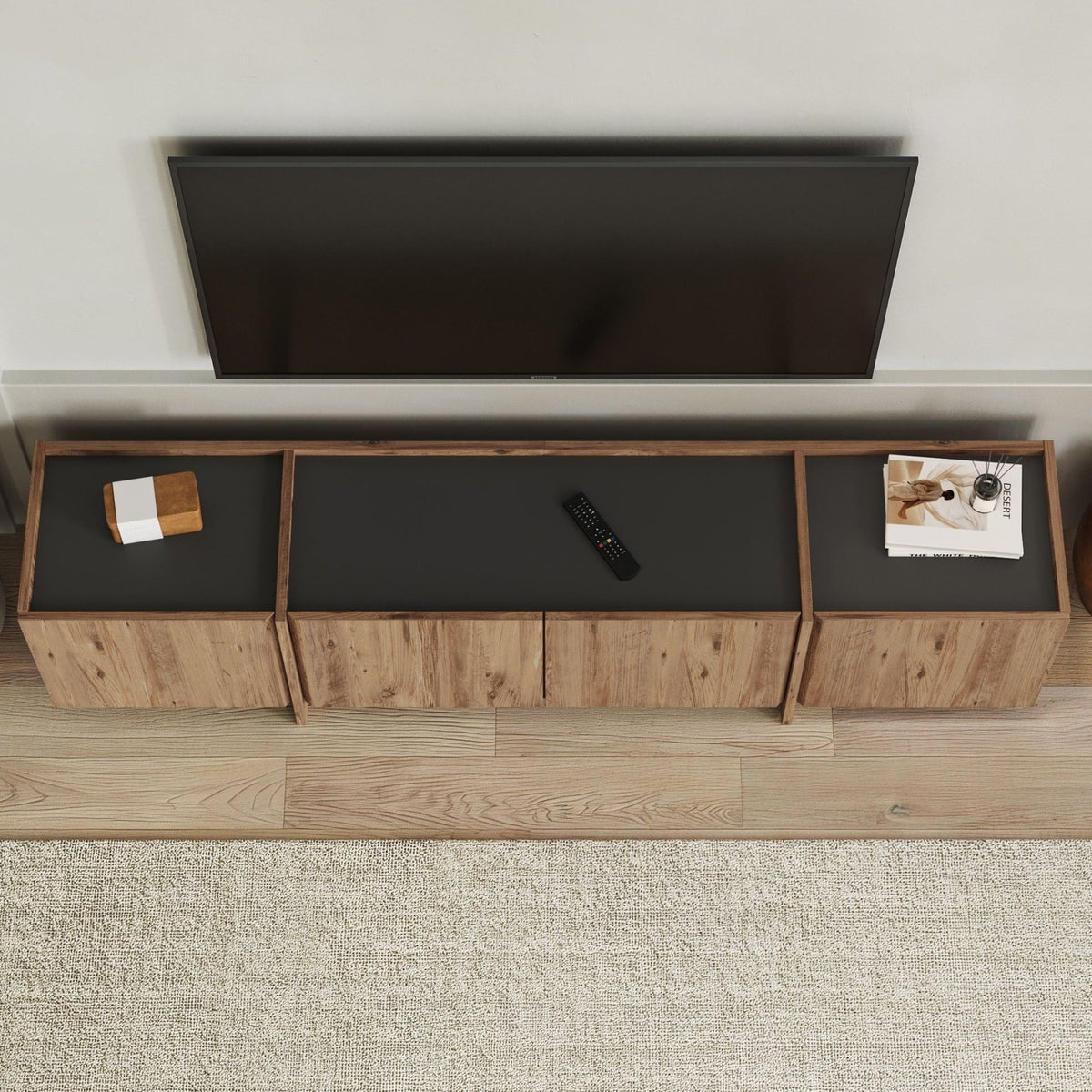 Lowen TV cabinet in oak look 180 cm Atlantic Pine and anthracite melamine wood