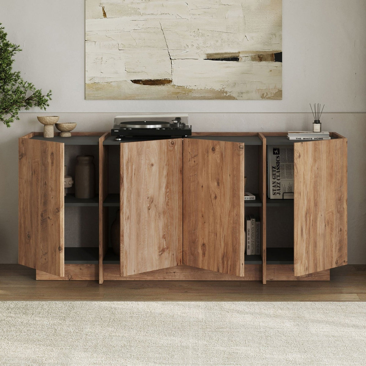 Dorma side table in oak look 180 cm Atlantic Pine and anthracite Melamine coated wood