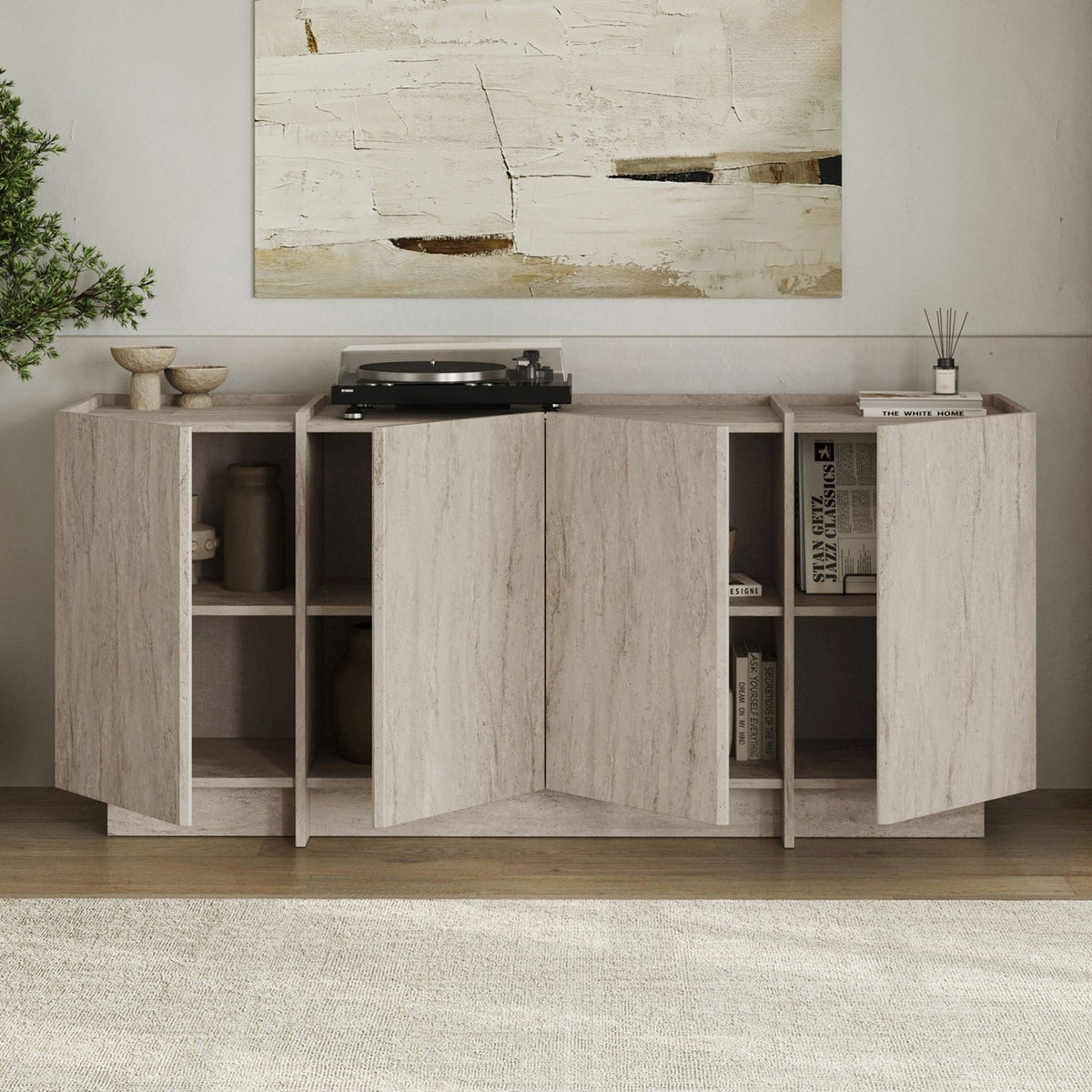 Dorma console table travertine look 180 cm Melamine-coated wood