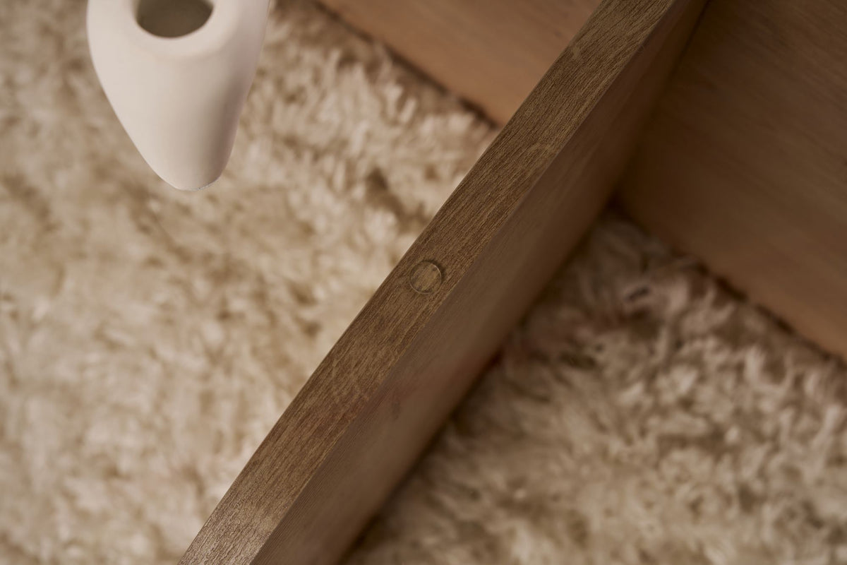 Coffee tables - Round coffee table Aris oak look melamine and smoked glass 75 cm - Dimehouse