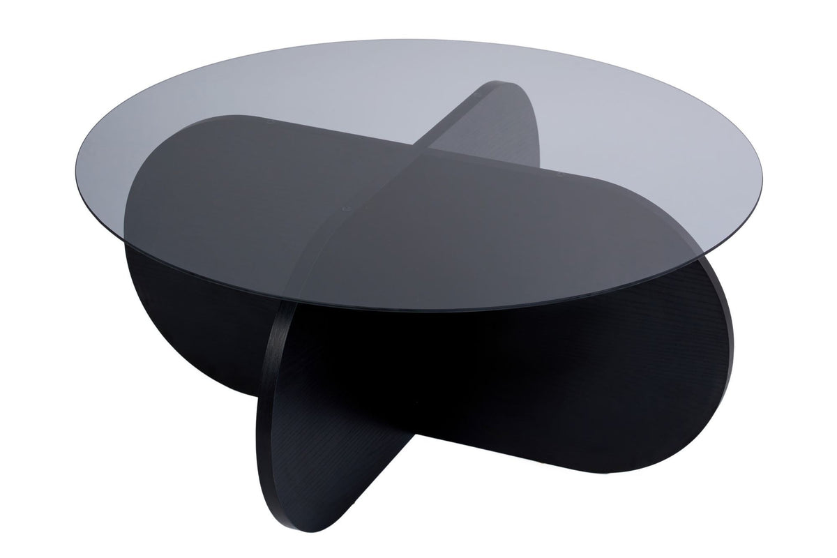 Coffee tables - Round coffee table Aris black melamine and smoked glass 75 cm - Dimehouse
