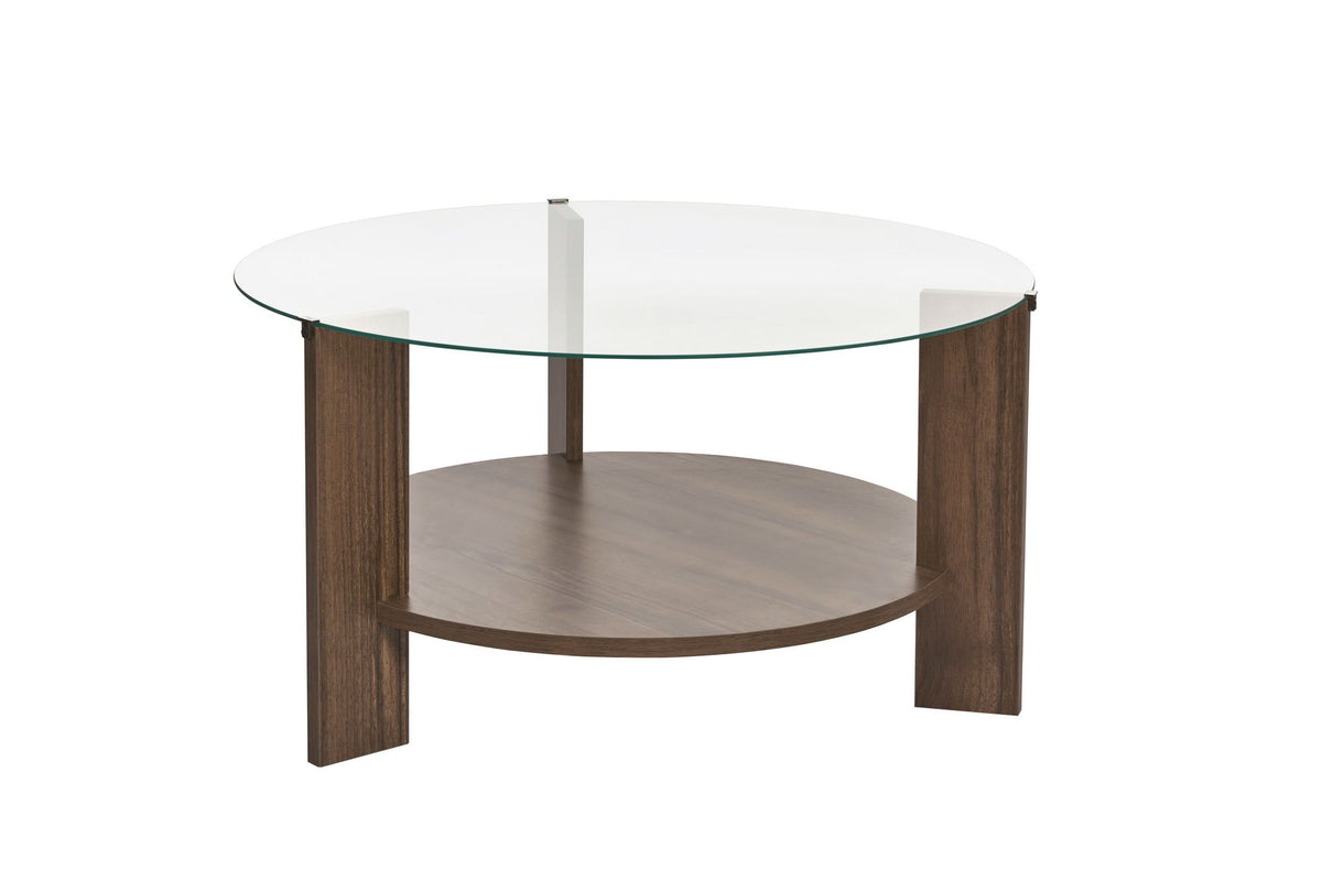 Coffee tables - Round coffee table walnut melamine transparent glass Ø75 cm - Cairo - Dimehouse