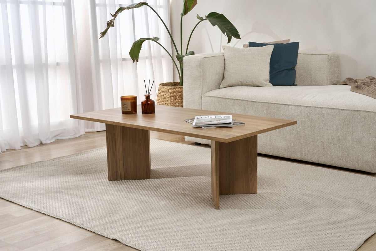 Coffee tables - Rectangular coffee table oak melamine Sabin 119x60 cm - Dimehouse