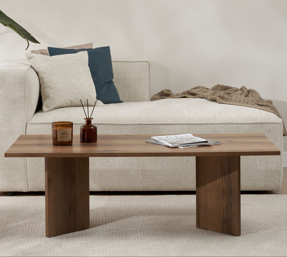 Coffee tables - Rectangular coffee table walnut melamine Sabin 119x60 cm - Dimehouse