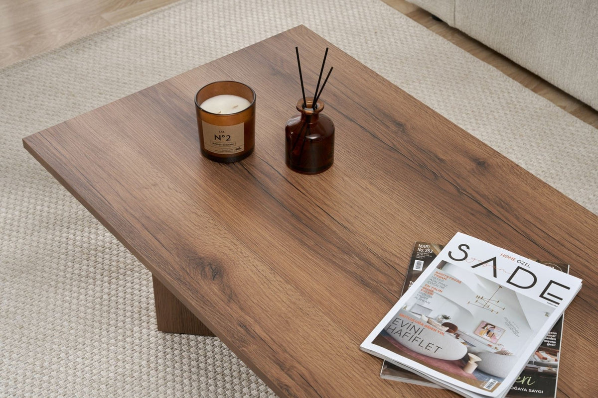 Coffee tables - Rectangular coffee table walnut melamine Sabin 119x60 cm - Dimehouse
