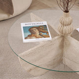 Liya coffee table travertine look oval 90 cm Tempered glass
