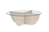 Liya coffee table travertine look oval 90 cm Tempered glass