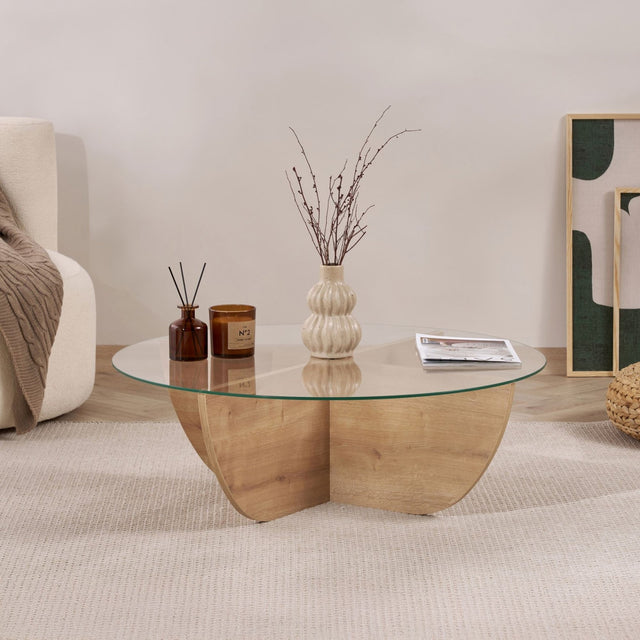 Liya coffee table Sapphire Oak oval 90 cm Tempered glass