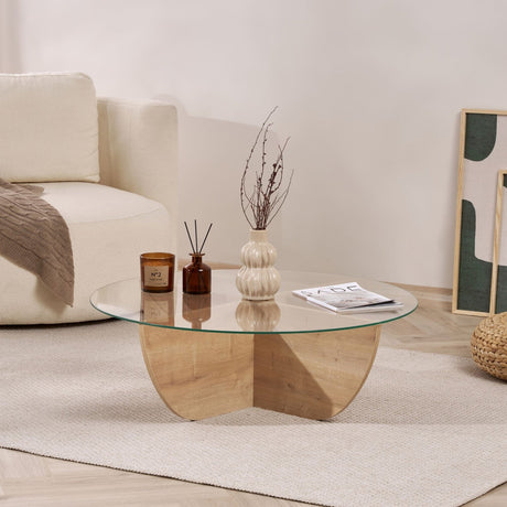 Liya coffee table Sapphire Oak oval 90 cm Tempered glass