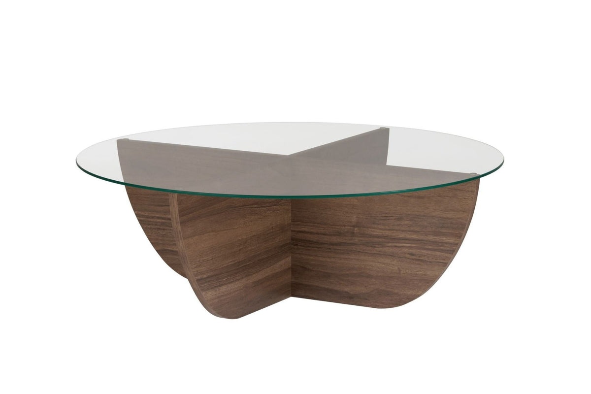 Liya coffee table walnut oval 90 cm Tempered glass
