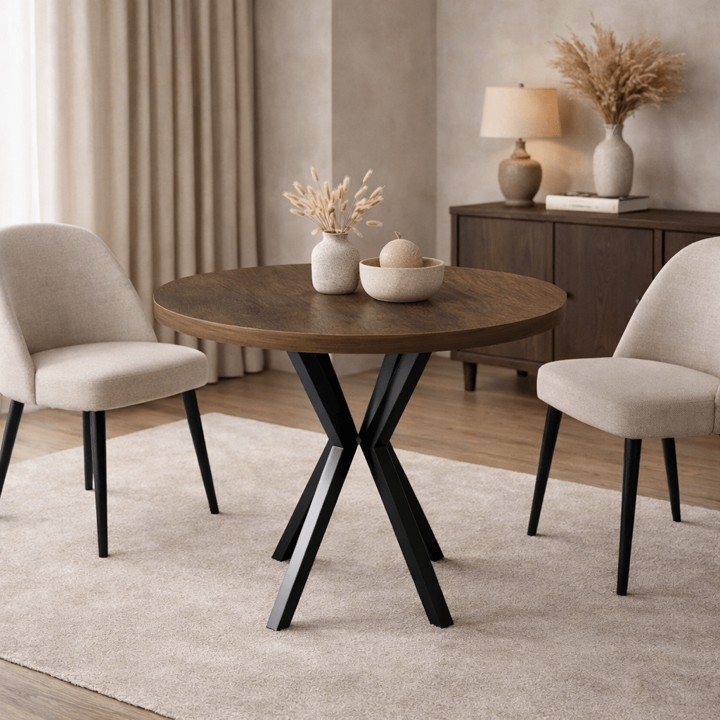 Dining tables - Round dining table Walnut - 90 cm - Agna - Dimehouse