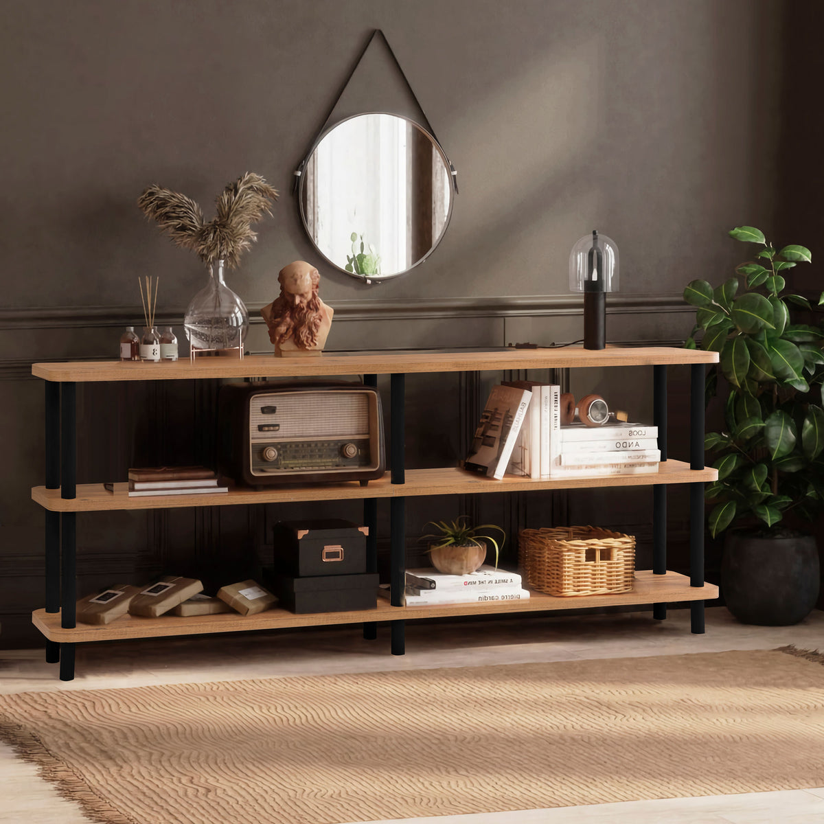 Wall cabinets - Wall cabinet Zen Black Atlantic Pine Melamine 180x74.9x35 cm - Dimehouse
